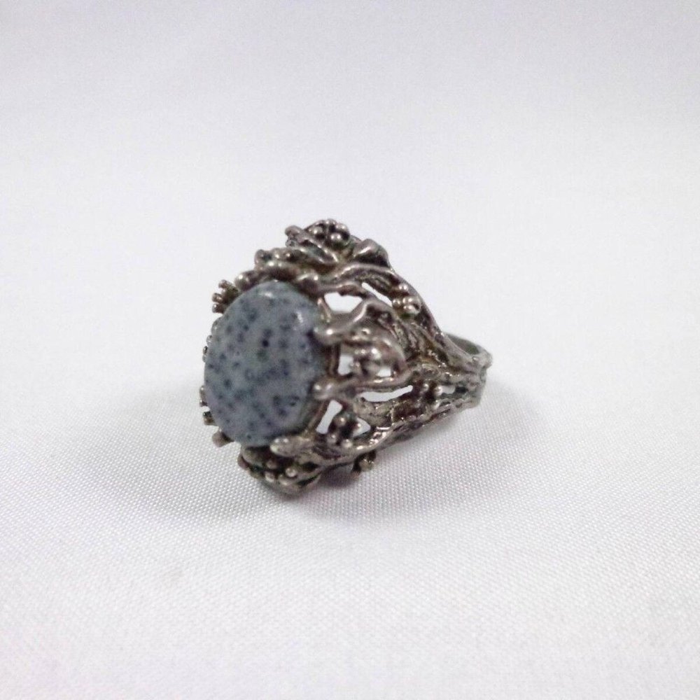 Vintage 925 silver ring wrap design with dark gray semi precious stone SZ 7